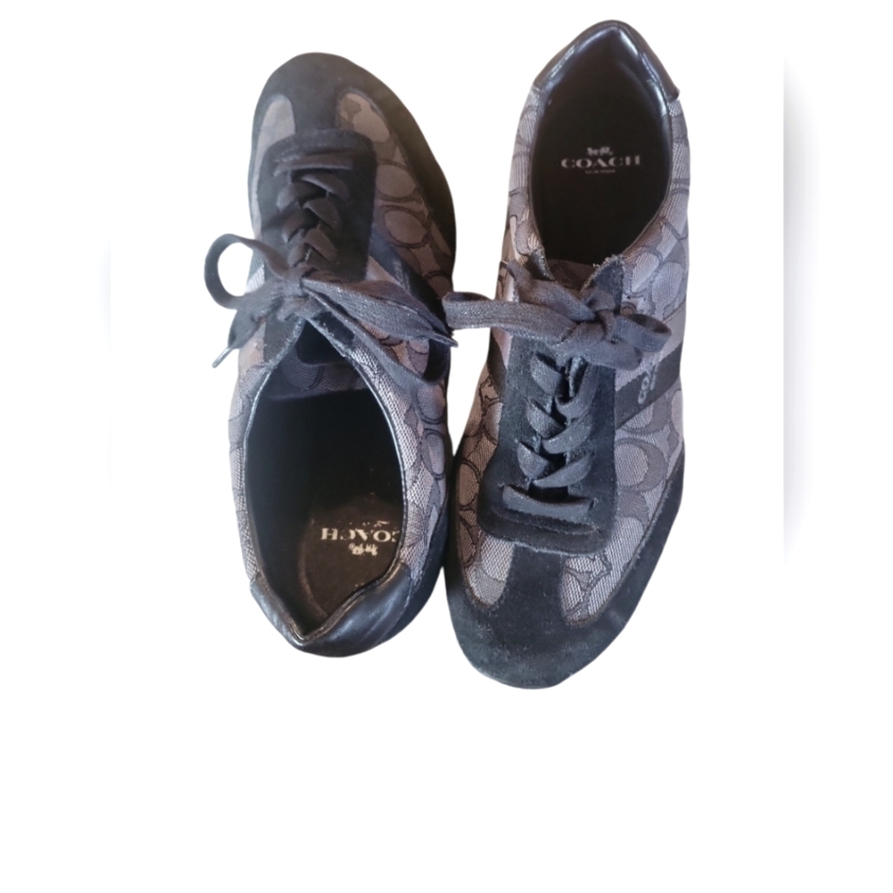 Coach Kelson Black & Gray Signature Monogram Athletic Canvas Suede Shoes 9.5 - Picture 12 of 12